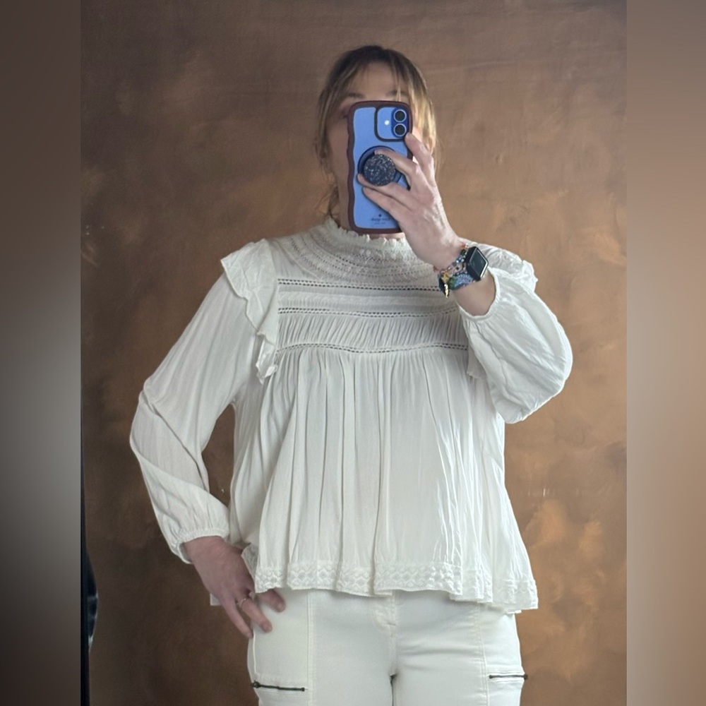 Ivory Smocked Ruffle Peasant Blouse
